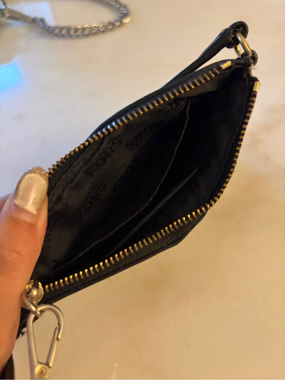 Michael Kors Black Patent Signature Wristlet with Gold Plate